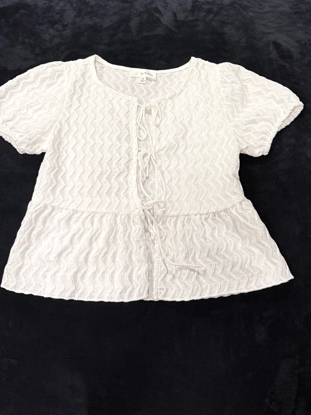 La Petite White Textured Tie-Front Peplum Top for Girls